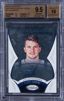 2018-19 Panini Certified Potential Autos #CP-LD Luka Doncic Signed Rookie Card - BGS GEM MINT 9.5/BGS 10